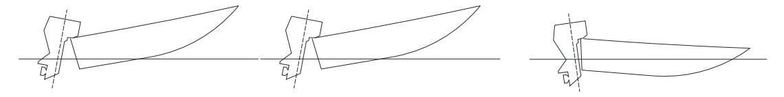 Trzy ustawienia trymu pokazujące dziób wysoko lub nisko