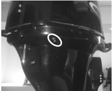 Cooling water observation hole location on outboard motor