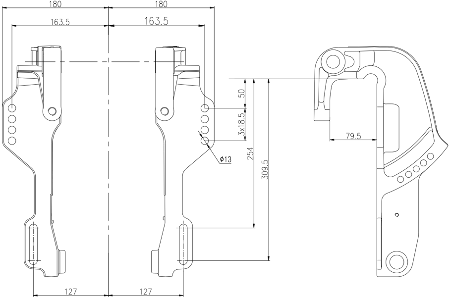 Mounting dimensions of clamp bracket