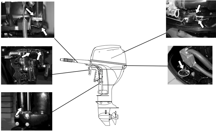 Grease lubrication points on outboard motor
