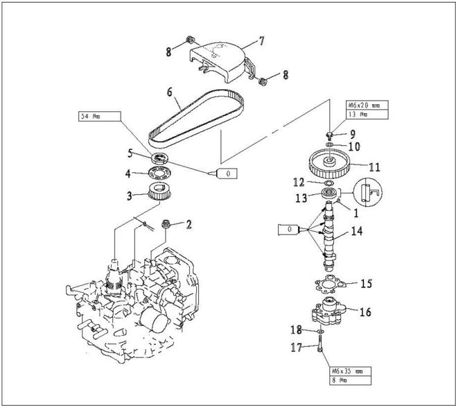 Power unit explosive drawing - timing belt and pulleys