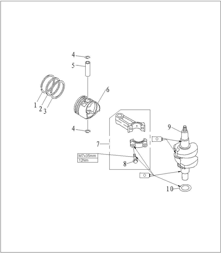 Piston, connecting rod, and crankshaft assembly parts