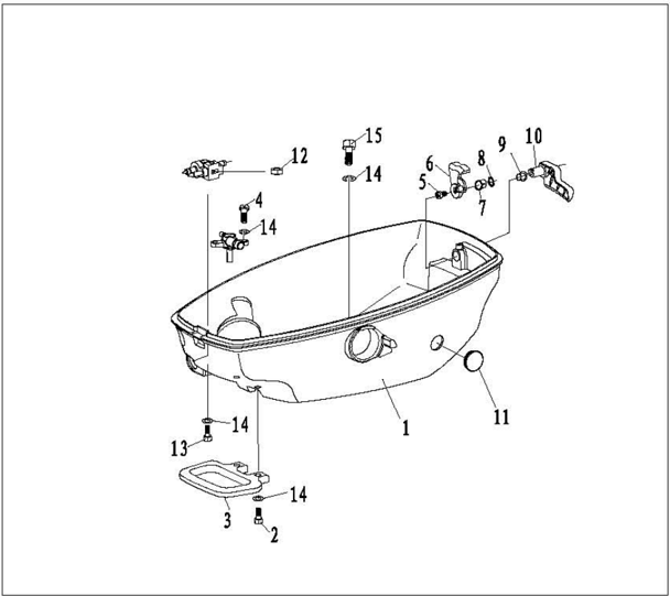 Bottom cowling explosive drawing with handle and clamp lever