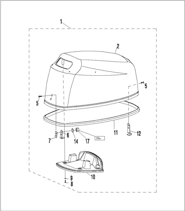 Top cowling explosive drawing with parts labeled