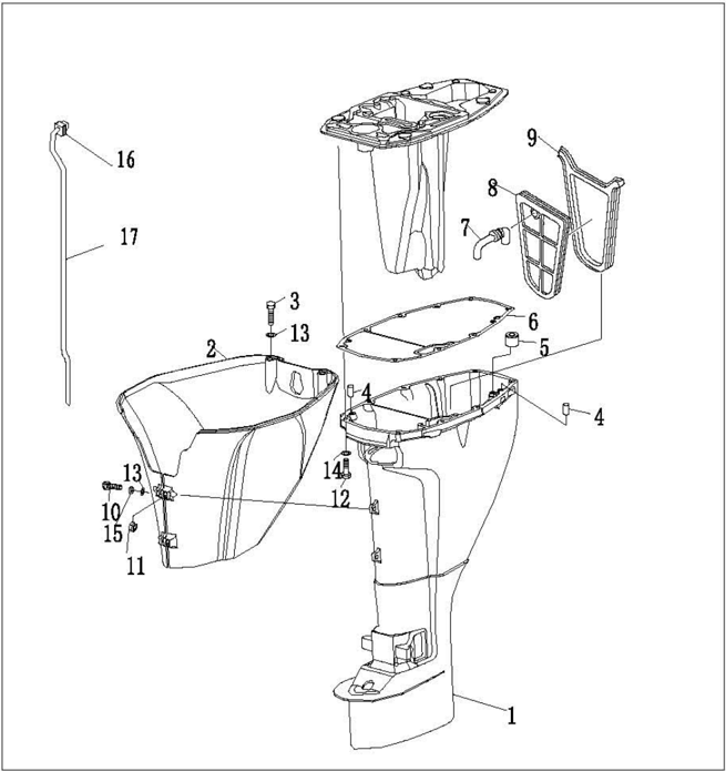 Upper unit casing explosive drawing with parts labeled