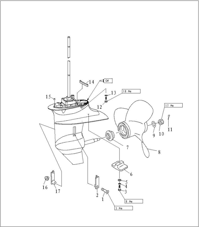 Lower unit gear assembly explosive drawing - external parts