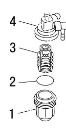 Bauteile des Kraftstofffilters: Becher, O-Ring, Filterelement und Filtergehäuse