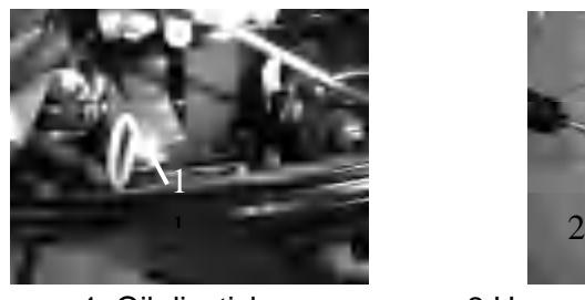 Oil dipstick showing upper and lower level marks