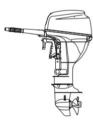 Outboard motor in upright position for oil change