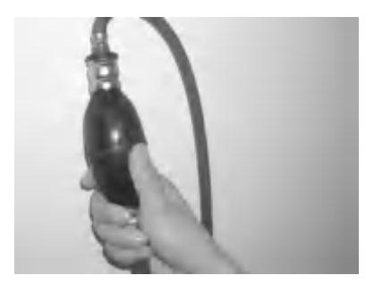 Squeezing primer pump on built-in fuel tank