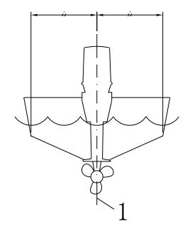 Outboard motor mounted on boat center line