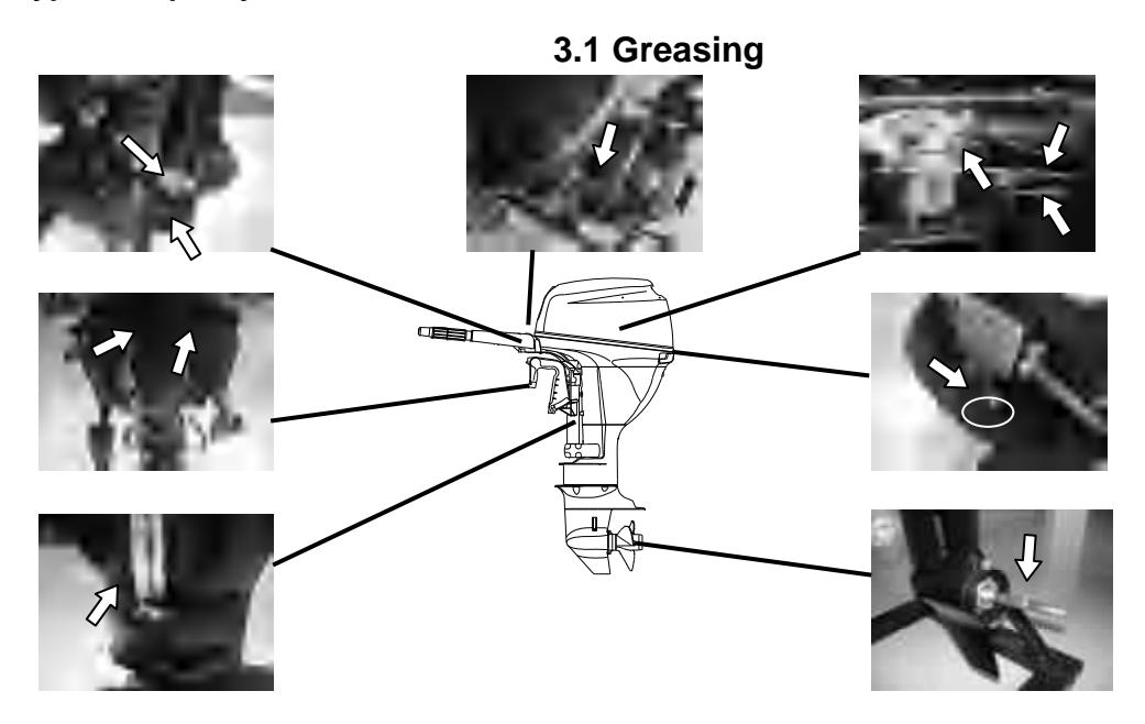 Greasing points on outboard motor