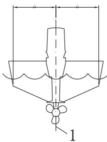Outboard motor mounted on boat center line