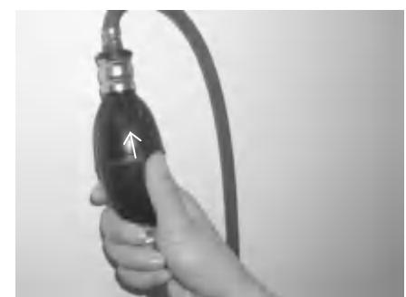 Primer pump outlet end up position