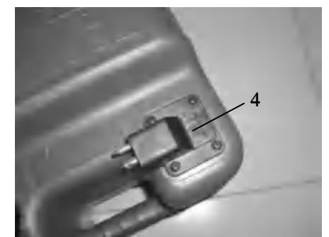 Portable fuel tank rear view with fuel gauge