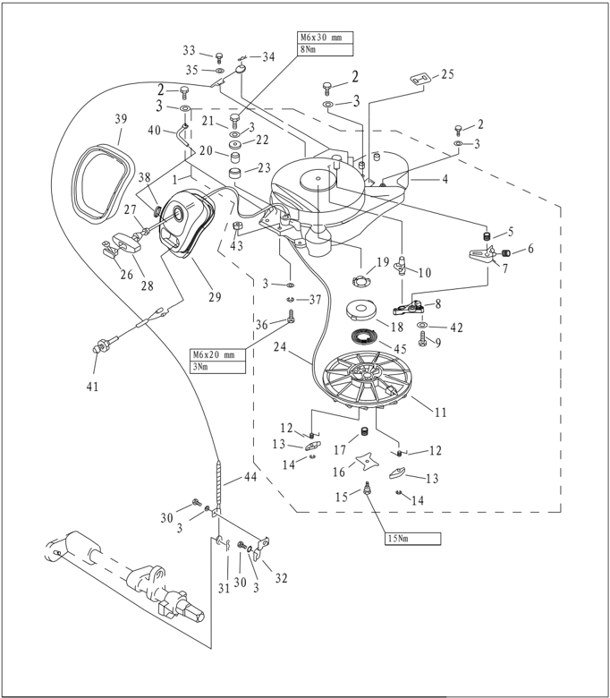 Recoil starter explosive drawing with parts labeled