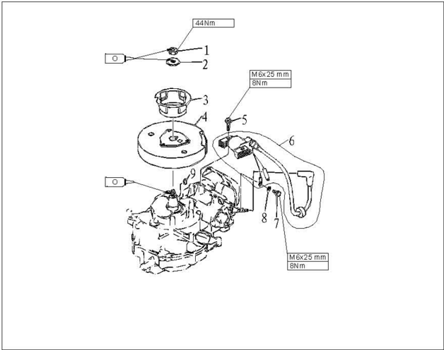 Ignition system explosive drawing with flywheel and ignition coil