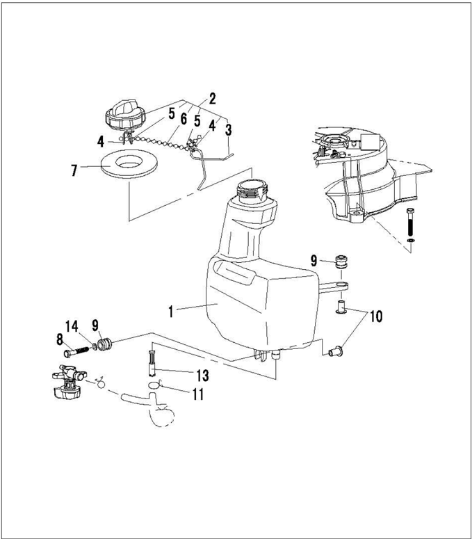 Fuel system parts list continued with fuel pipe clips
