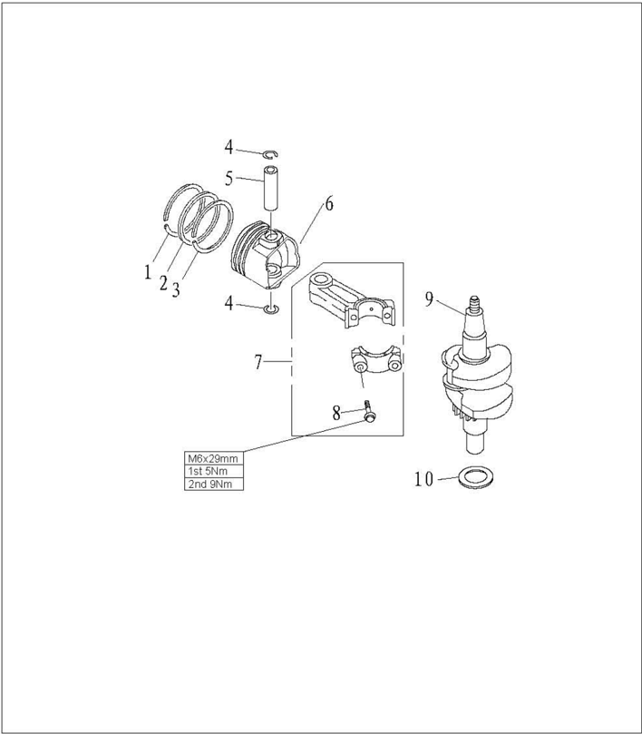 Disegno del gruppo pistone, biela e albero motore