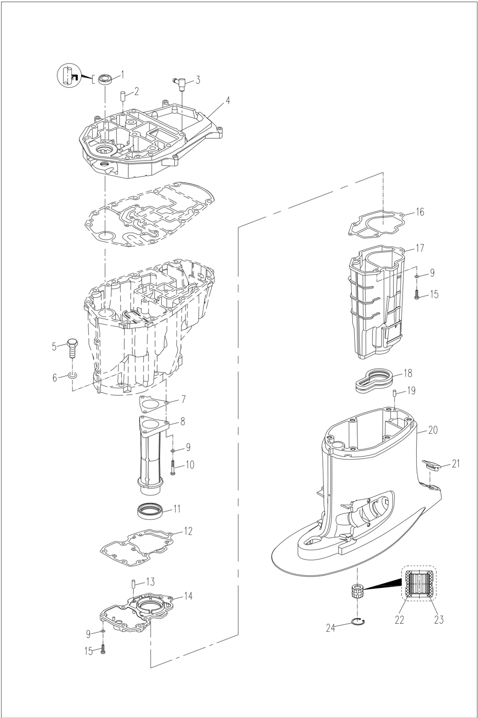 Schéma de décomposition de l'unité de carter supérieur et des supports page 1