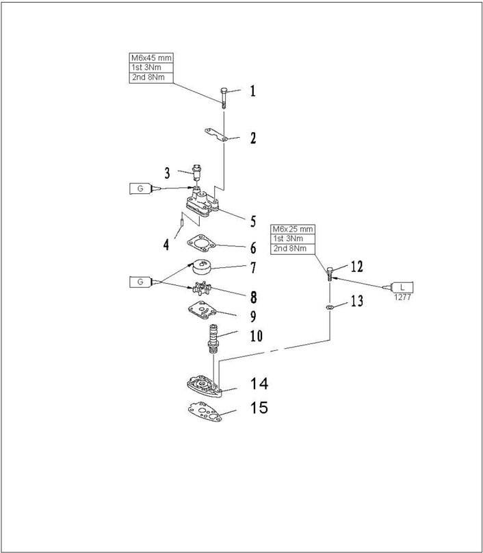 Water pump assembly explosive drawing with impeller and housing