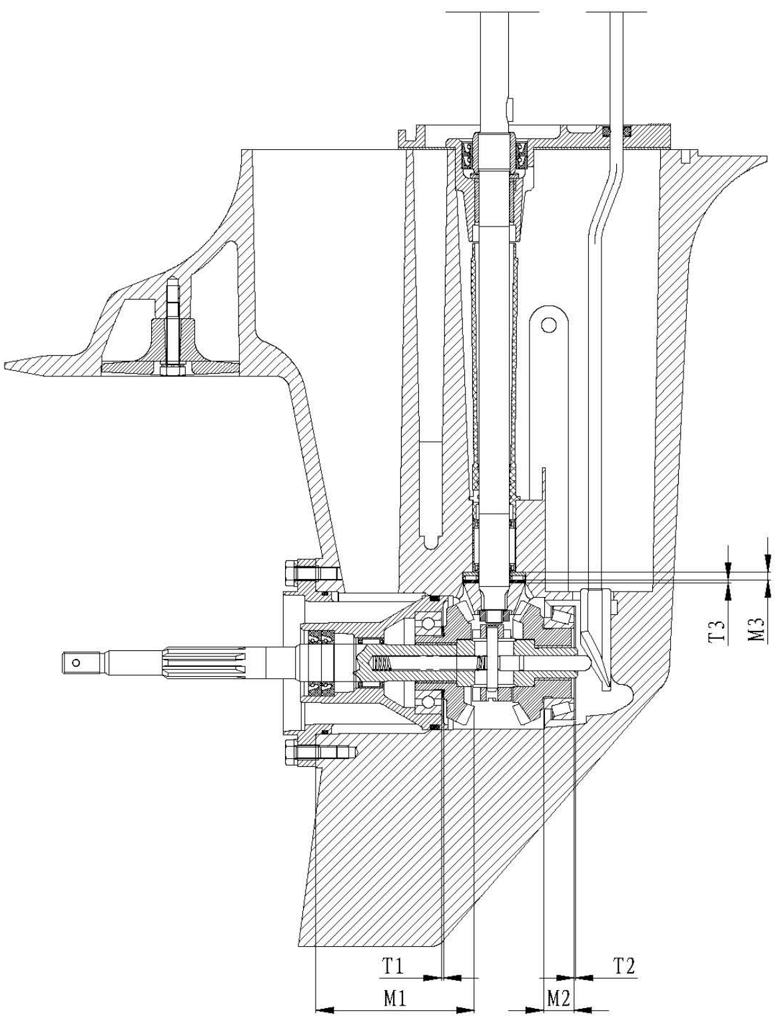 Schéma de mesure de sélection de cales avec dimensions T1, T2, T3